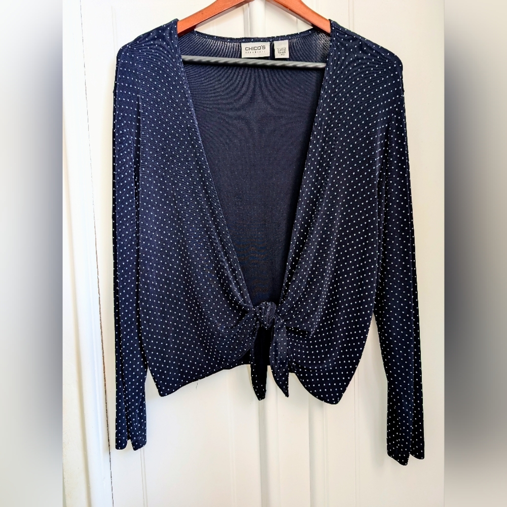 Chico's Travelers Polka Dot Tie-Front Top Jacket Size 2